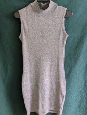 Sleeveless Silver Sparkle Mini Dress with Mock Neck